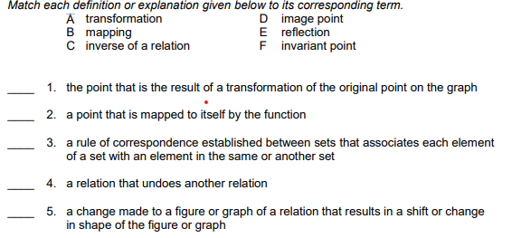 Solved Match Each Definition Or Explanation Given Below To | Chegg.com