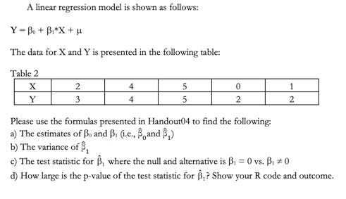 Solved A linear regression model is shown as follows: Y = Bo | Chegg.com