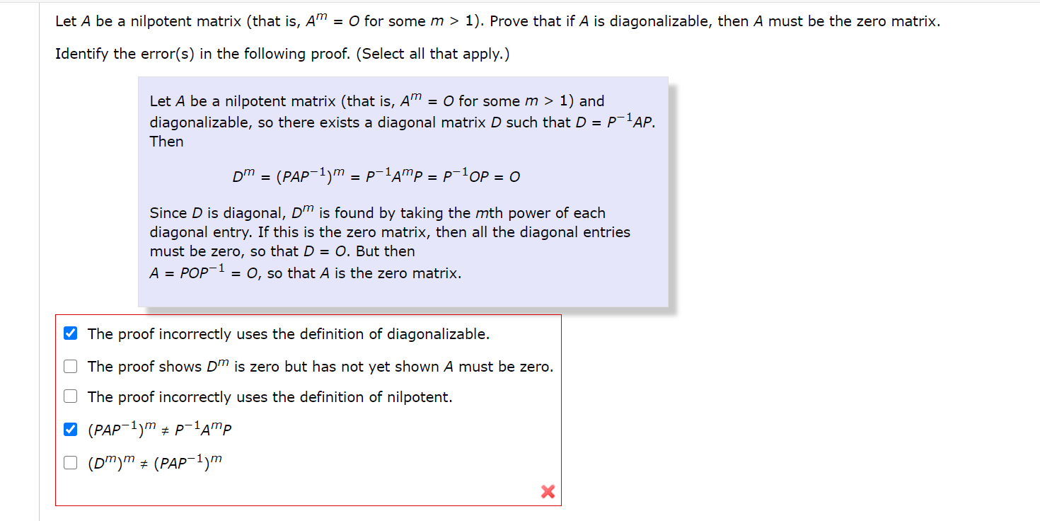 Solved Let A be a nilpotent matrix (that is, AM = O for some | Chegg.com