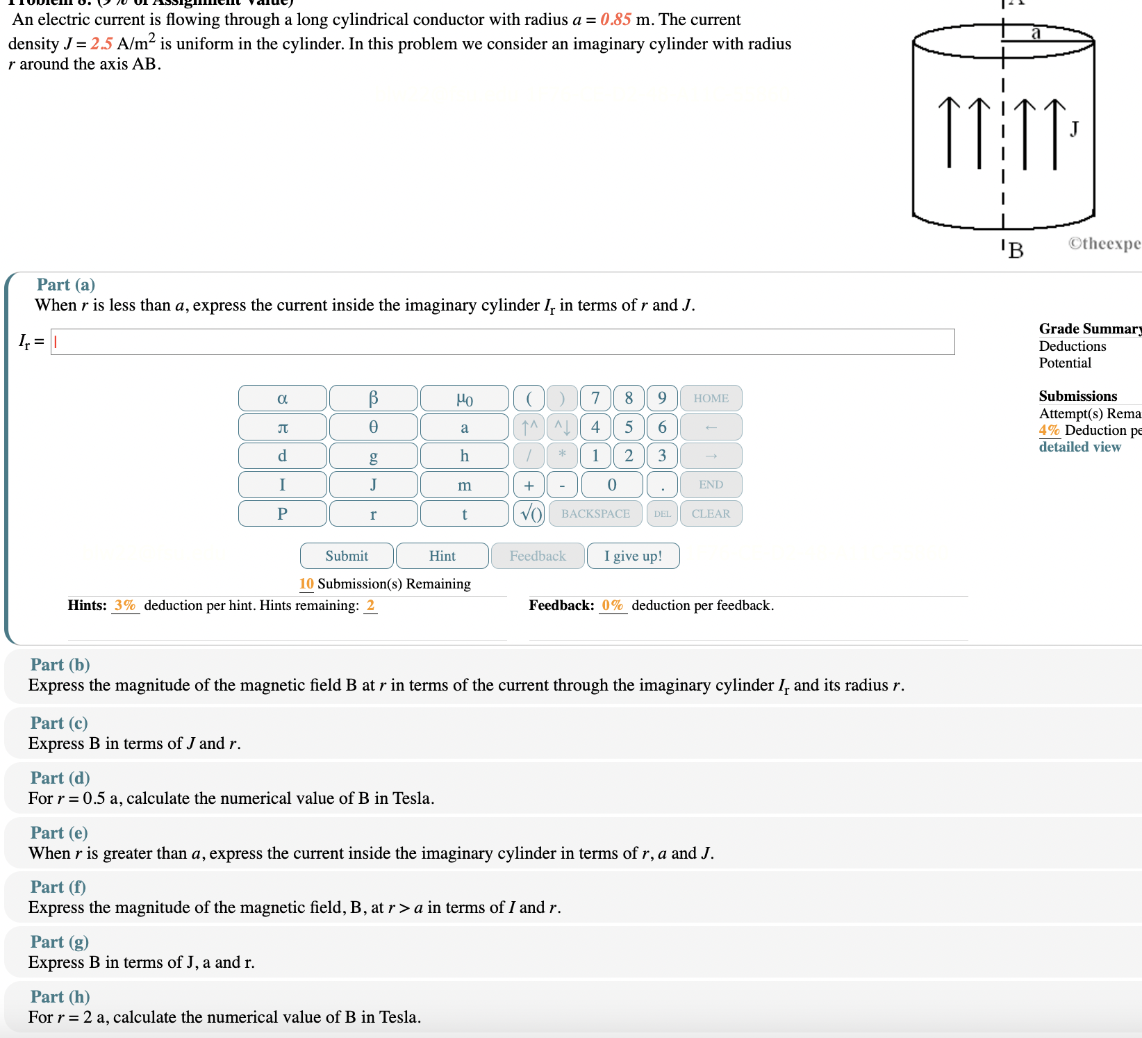 Solved An electric current is flowing through a long | Chegg.com