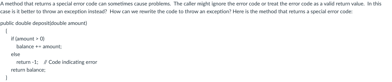 Solved A method that returns a special error code can | Chegg.com