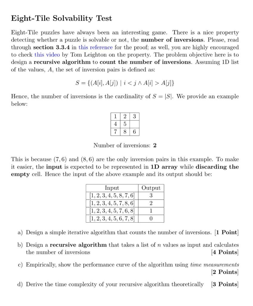 Solved Eight-Tile Solvability Test Eight-Tile puzzles have | Chegg.com