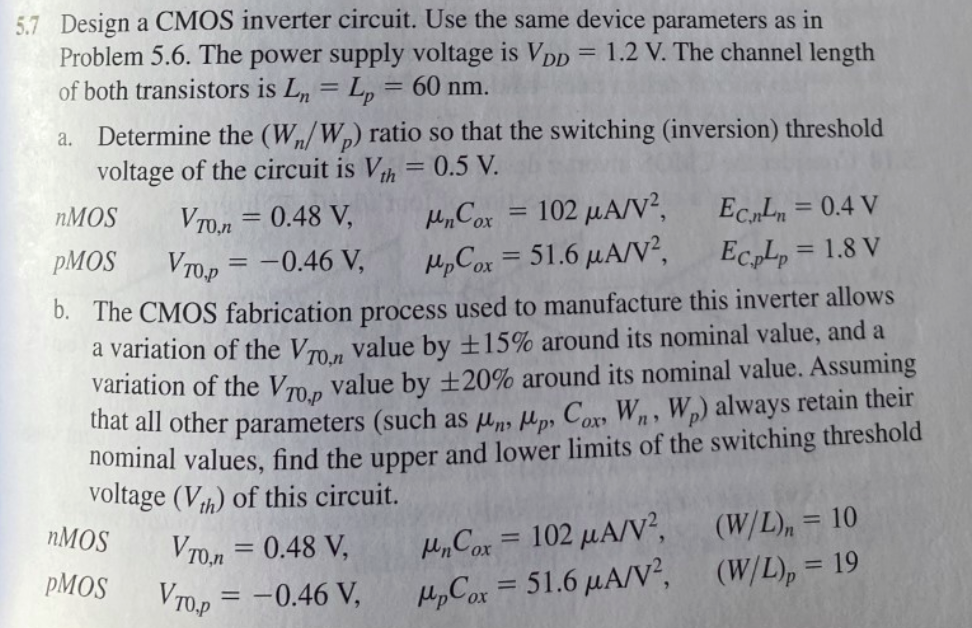 Solved Design a CMOS inverter circuit. Use the same device | Chegg.com