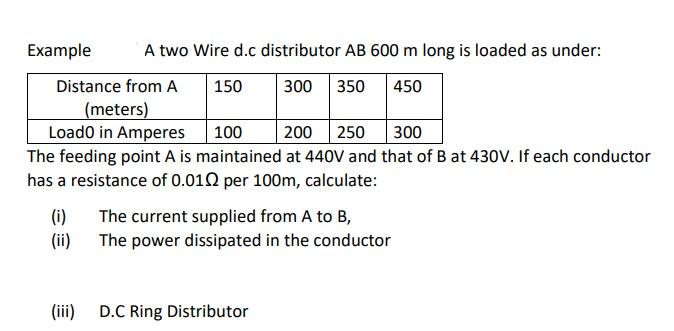 Solved Example A two Wire d.c distributor AB 600 m long is | Chegg.com