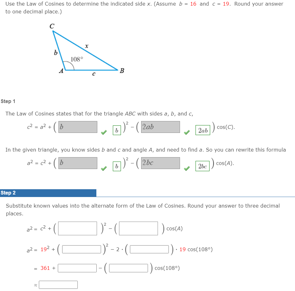 Solved Use The Law Of Cosines To Determine The Indicated 9254