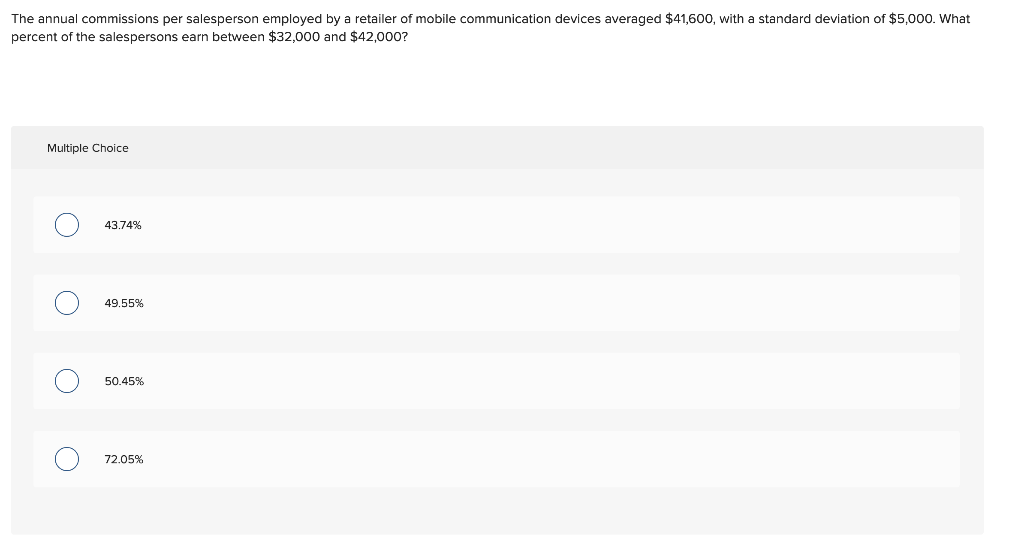 Solved The annual commissions per salesperson employed by a | Chegg.com