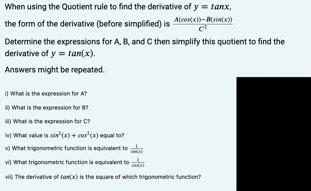 Solved When using the Quotient rule to find the derivative | Chegg.com