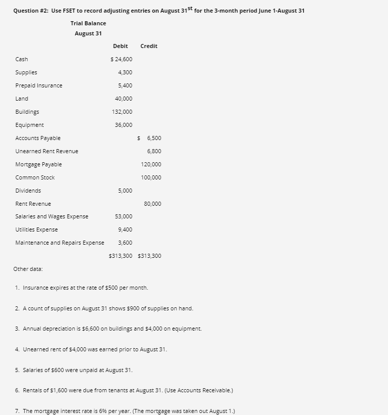 Solved Question 2 Use Fset To Record Adjusting Entries On 5994