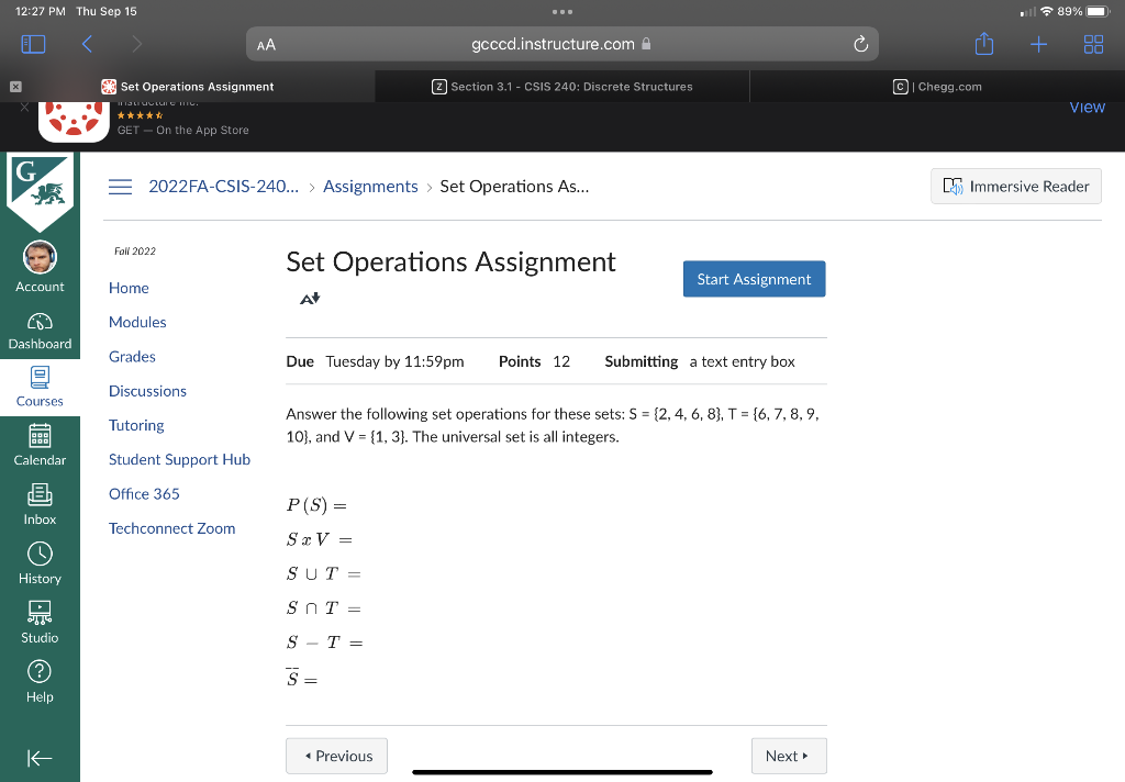 Solved Answer the following set operations for these sets: | Chegg.com