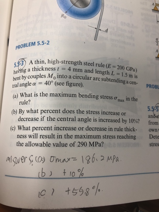 Solved Ro 0. PROBLEM 5.5-2 A thin, high-strength steel rule | Chegg.com