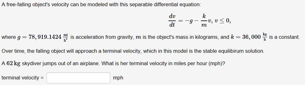 solved-a-free-falling-object-s-velocity-can-be-modeled-with-chegg