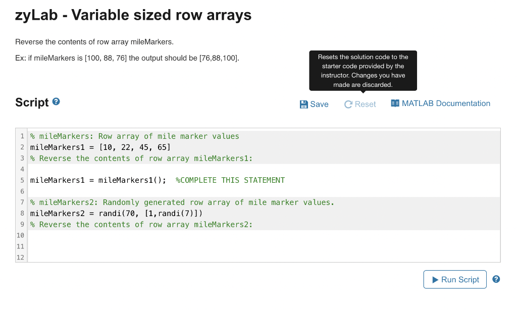 Solved zyLab Variable sized row arrays Reverse the Chegg