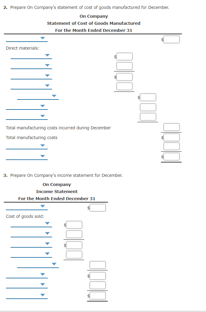Solved Manufacturing Income Statement, Statement of Cost of | Chegg.com
