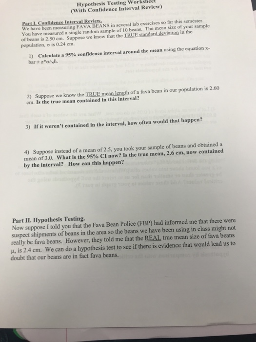 Solved Hypothesis Testing Worksheet (With Confidence | Chegg.com