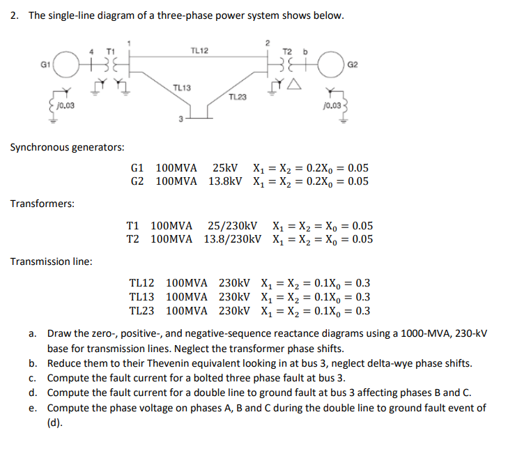 Solved 2. The single-line diagram of a three-phase power | Chegg.com