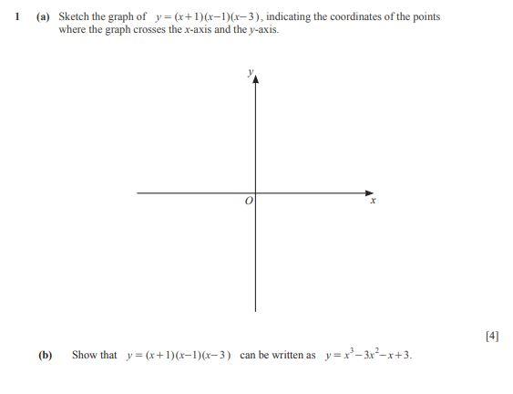 Solved (a) Sketch the graph of y=(x+1)(x−1)(x−3), indicating | Chegg.com