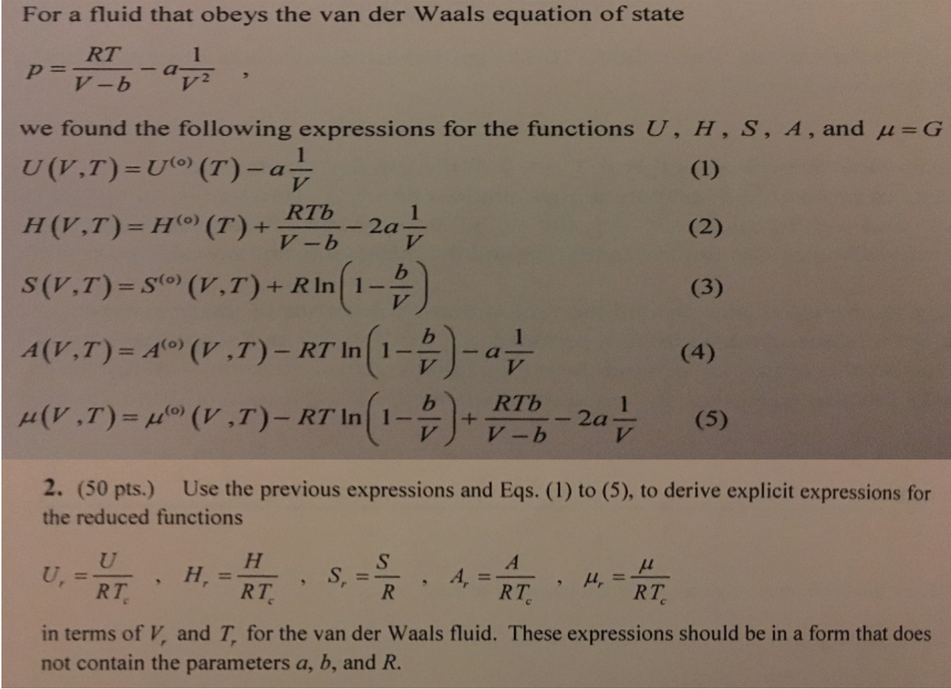 For A Fluid That Obeys The Van Der Waals Equation Chegg Com