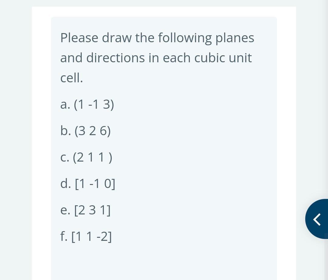 Solved Please draw the following planes and directions in | Chegg.com