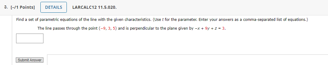 Solved Find a set of parametric equations of the line with | Chegg.com