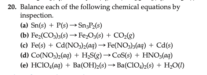 Solved 20. Balance Each Of The Following Chemical Equations | Chegg.com