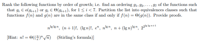 Solved Rank the following functions by order of growth; i.e. | Chegg.com