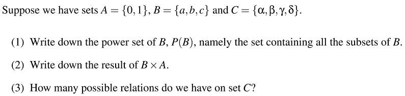 Solved Suppose We Have Sets A = {0,1}, B = {a,b,c} And C = | Chegg.com