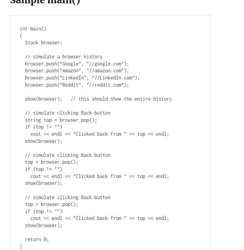 Solved The purpose of this challenge is to implement a stack | Chegg.com