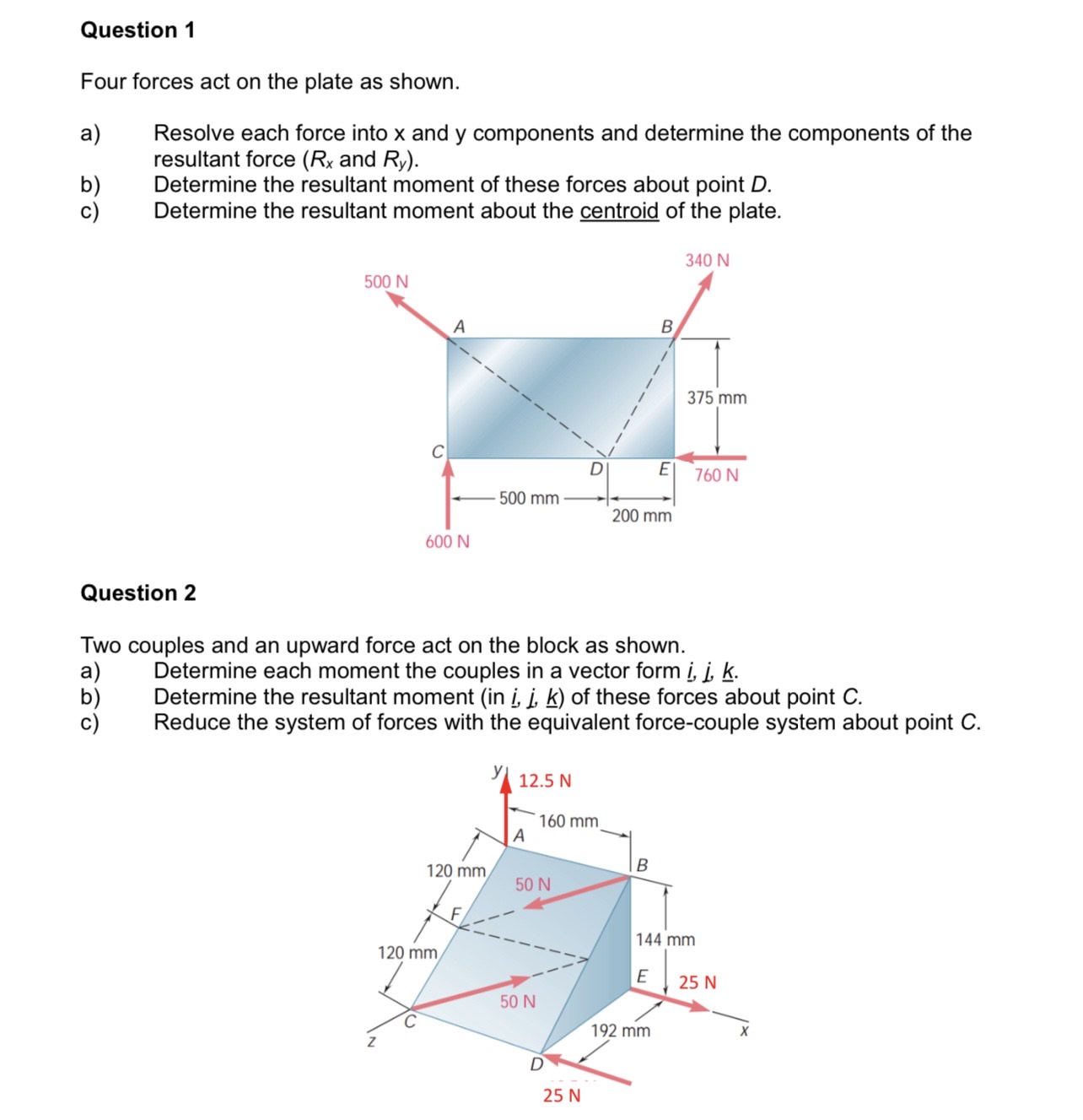 Solved Four Forces Act On The Plate As Shown. A) Resolve | Chegg.com