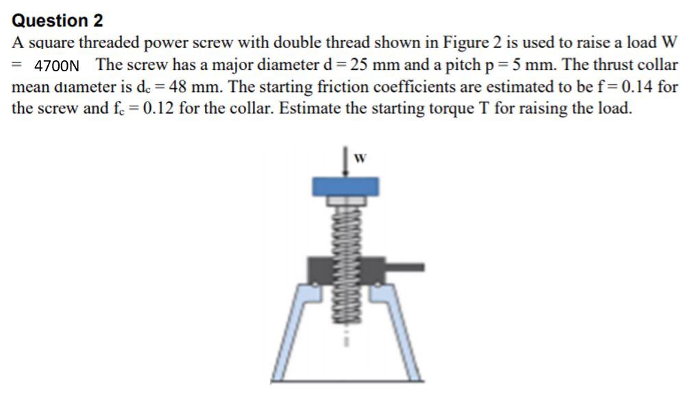 Solved Question 2 A square threaded power screw with double