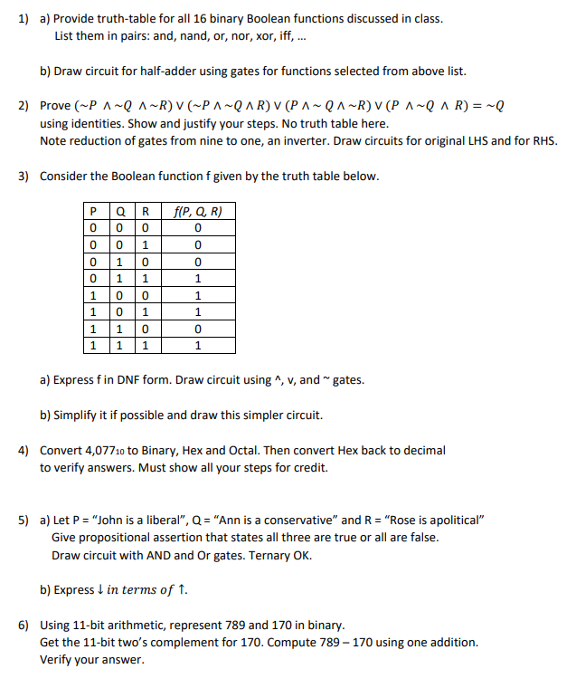 Solved 1) a) Provide truth-table for all 16 binary Boolean | Chegg.com