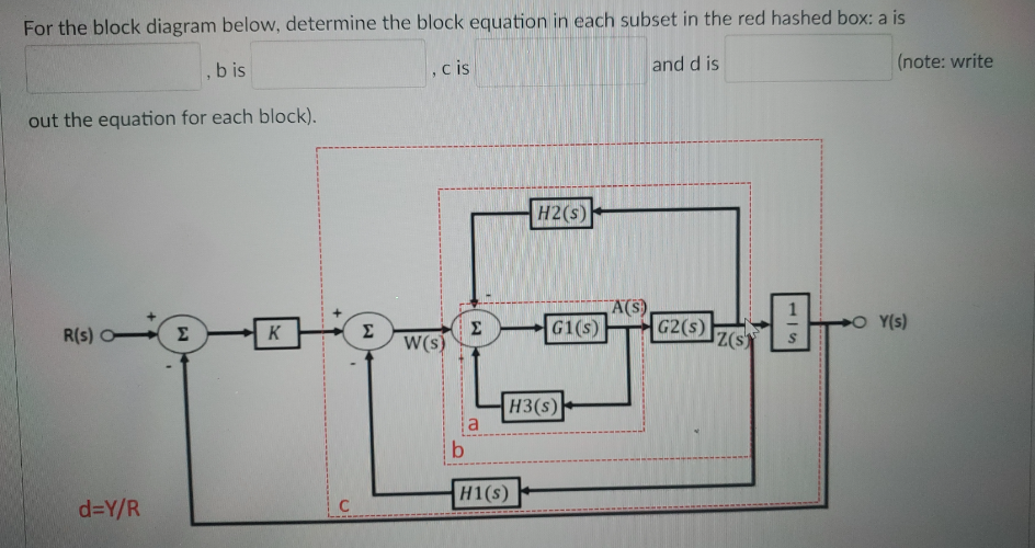 Solved For the block diagram below, determine the block | Chegg.com