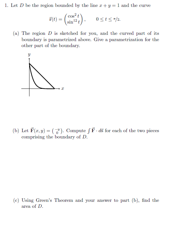 Solved 1. Let D be the region bounded by the line x+y=1 and | Chegg.com