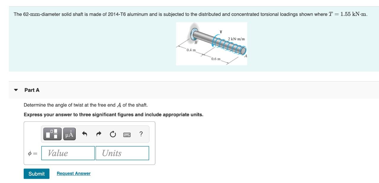 Solved The 62-mm-diameter solid shaft is made of 2014-T6 | Chegg.com