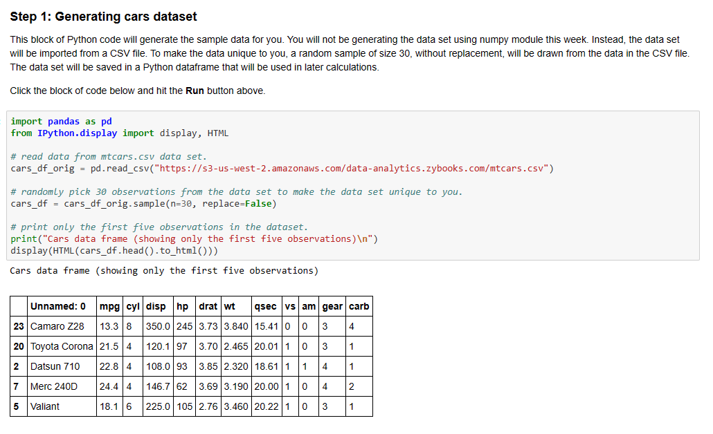 Solved Step 1: Generating cars dataset This block of Python | Chegg.com