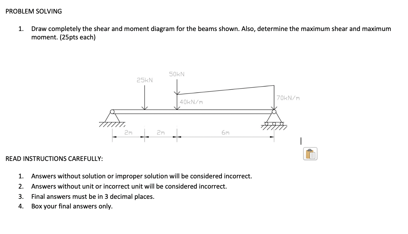 Solved PROBLEM SOLVING 1. Draw Completely The Shear And | Chegg.com