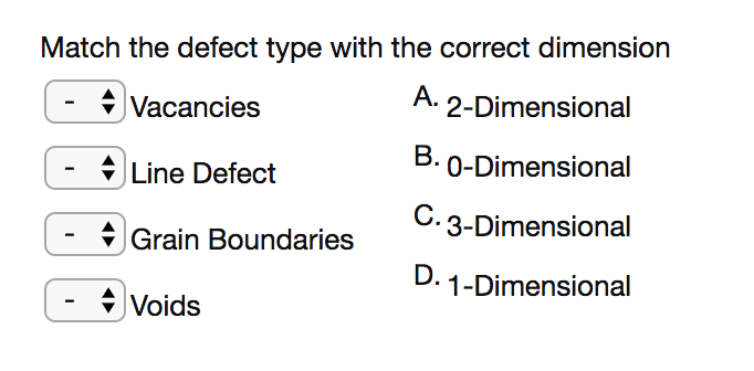 Solved Match The Defect Type With The Correct Dimension A Chegg Solved Match The Defect Type With The Correct Dimension A Chegg