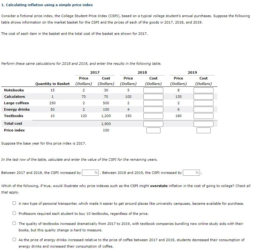 Solved 1 Calculating Inflation Using A Simple Price Index