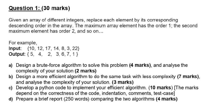 Solved Given An Array Of Different Integers, Replace Each | Chegg.com