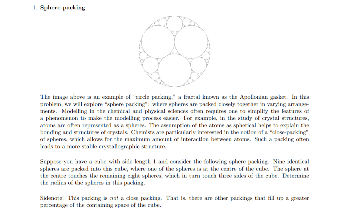 Solved 1. Sphere packing The image above is an example of | Chegg.com