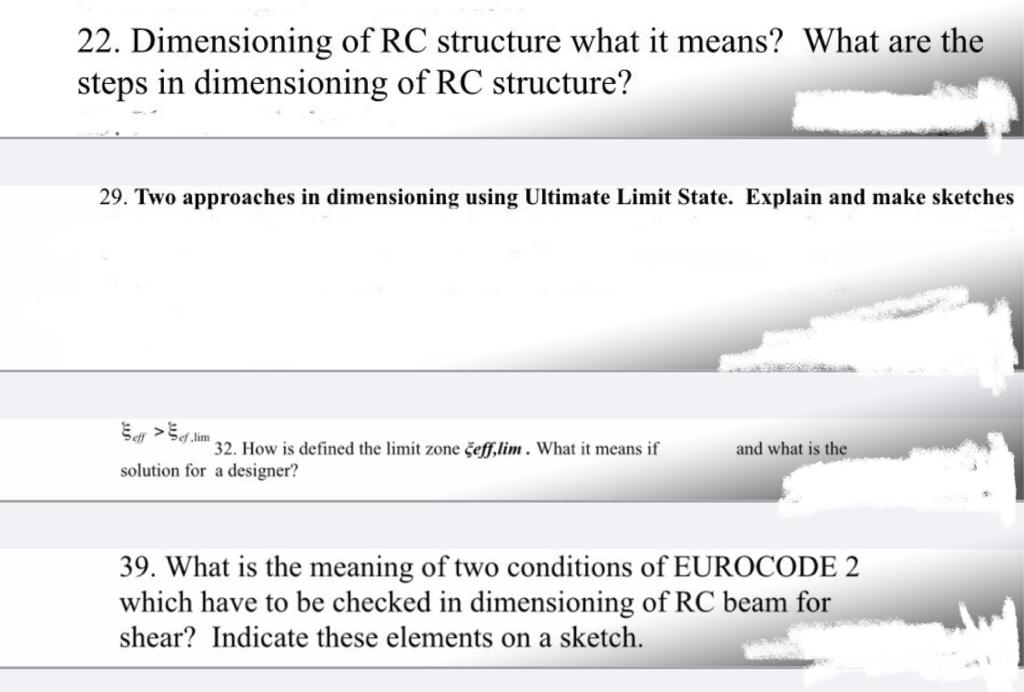 Solved 22. Dimensioning of RC structure what it means? What | Chegg.com