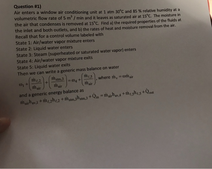 Solved Question #1) Air enters a window air conditioning | Chegg.com