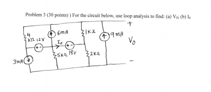 Solved Problem 3 (30 points) For the circuit below, use loop | Chegg.com