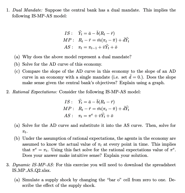 Solved 1. Dual Mandate: Suppose the central bank has a dual | Chegg.com
