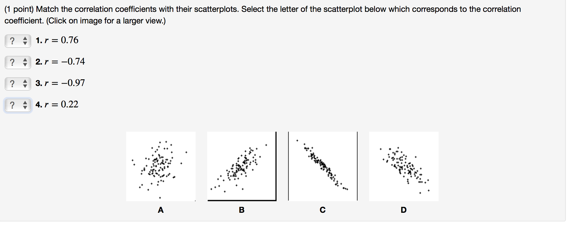 Solved (1 point) Match the correlation coefficients with