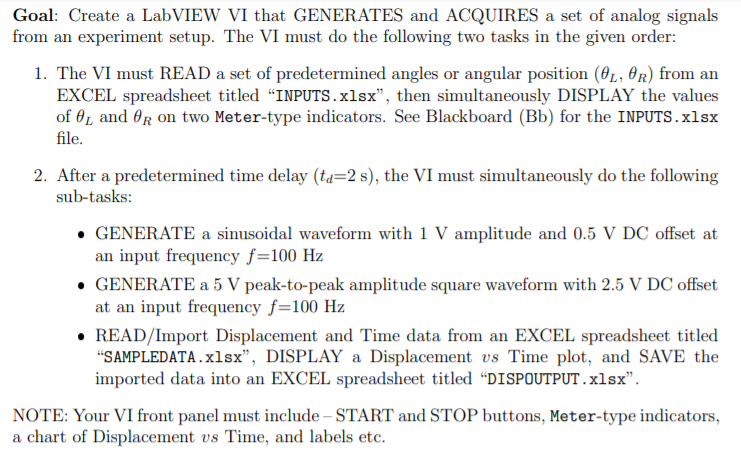 Goal Create A Labview Vi That Generates And Acqui Chegg Com