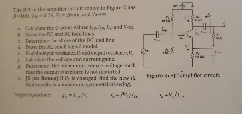 Solved The BJT in the amplifier circuit shown in Figure 2 | Chegg.com
