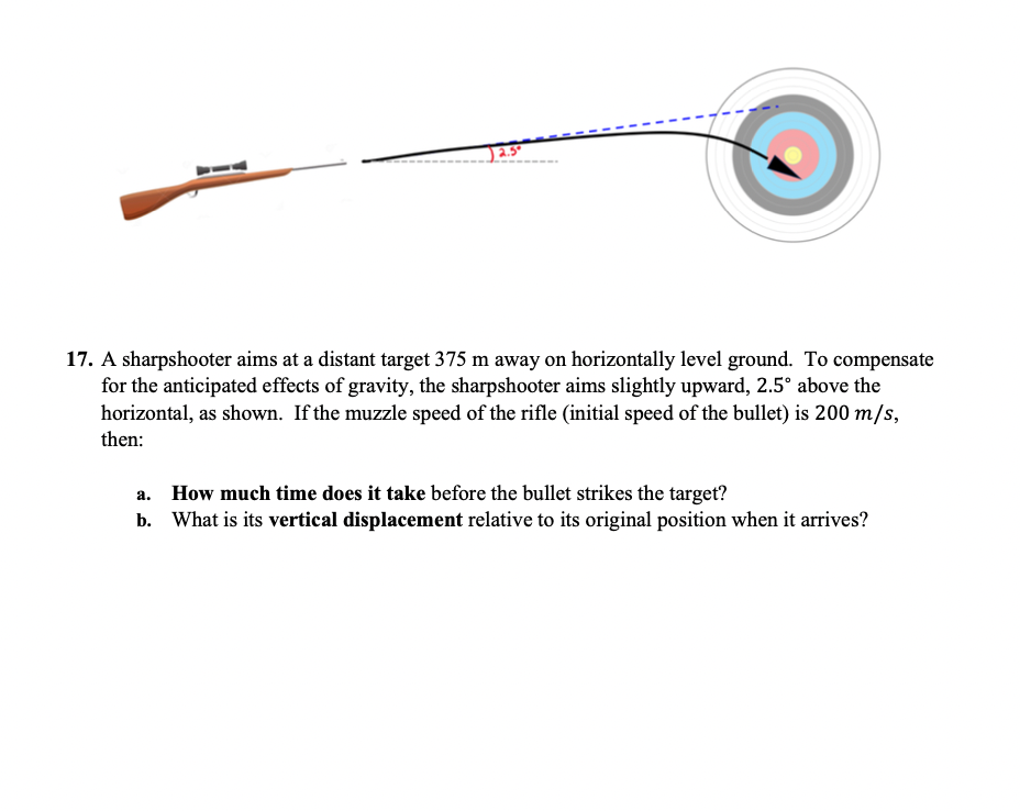 Solved 17. A sharpshooter aims at a distant target 375 m | Chegg.com