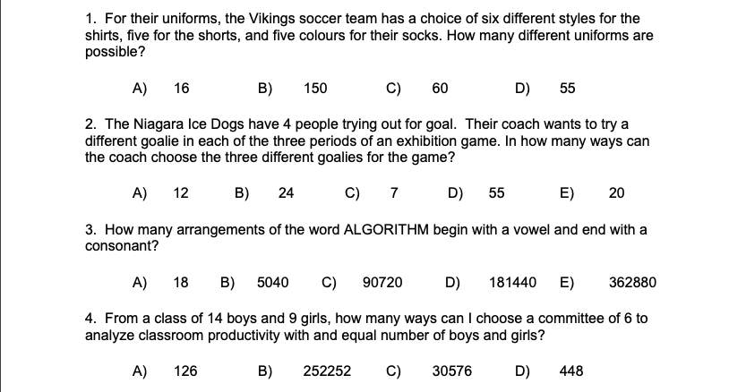 Solved 1. For their uniforms, the Vikings soccer team has a | Chegg.com