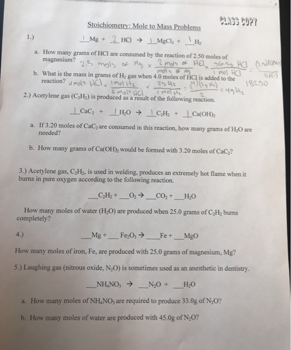 Mass Mass Problems Worksheet Answers Chemistry Stoichiometry Problems 