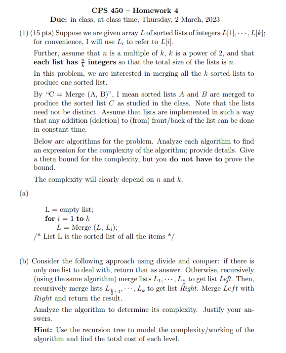 Solved Cps 450 Homework 4 Due In Class At Class Time Chegg